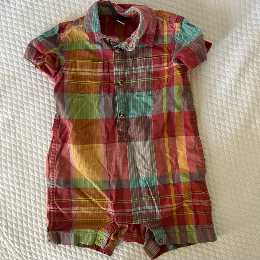 Tea Collection 100% Cotton Plaid Romper • 12-18mo